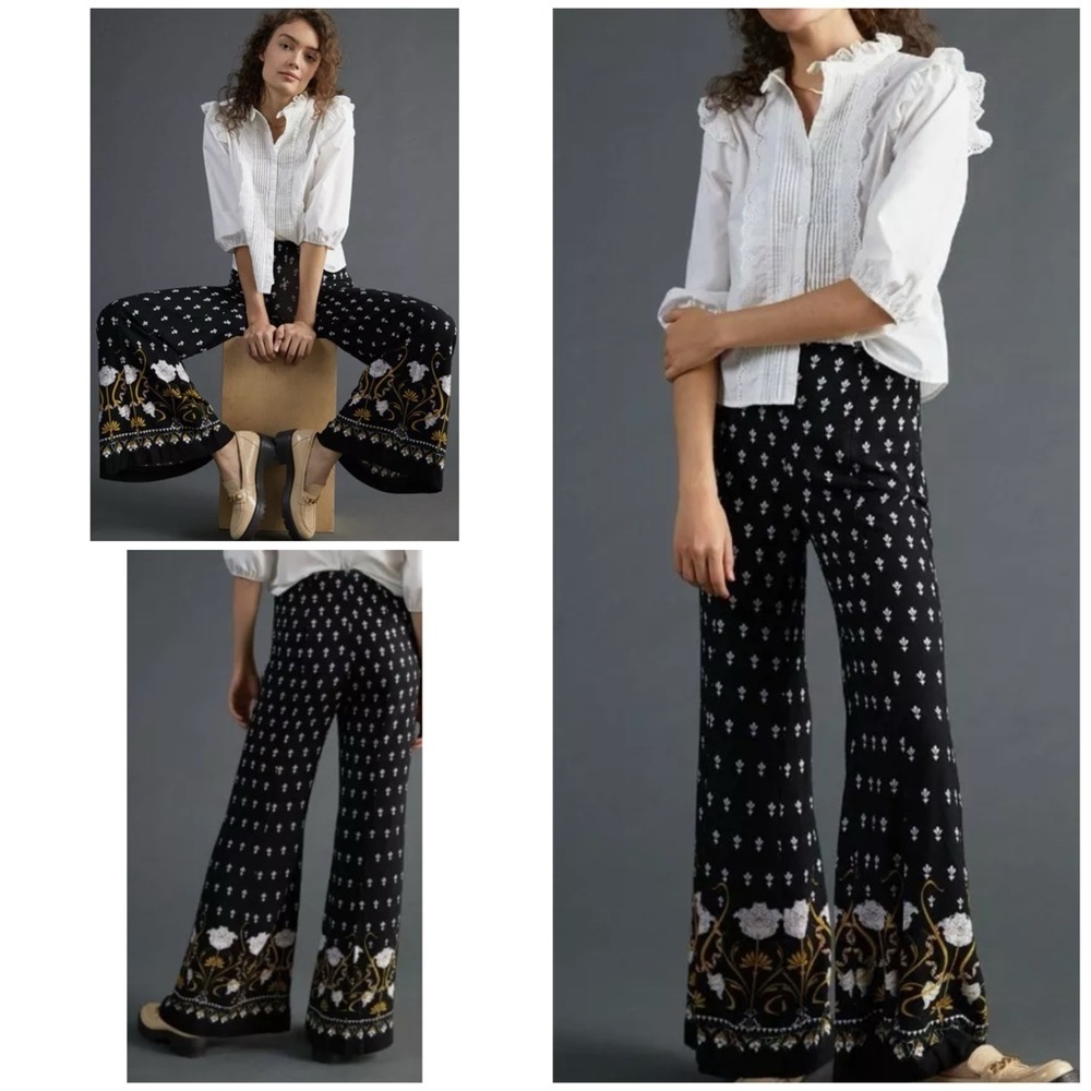 NWOT by Anthropologie Wide Legs Floral Boho 70s Retro Inspired Pants 4